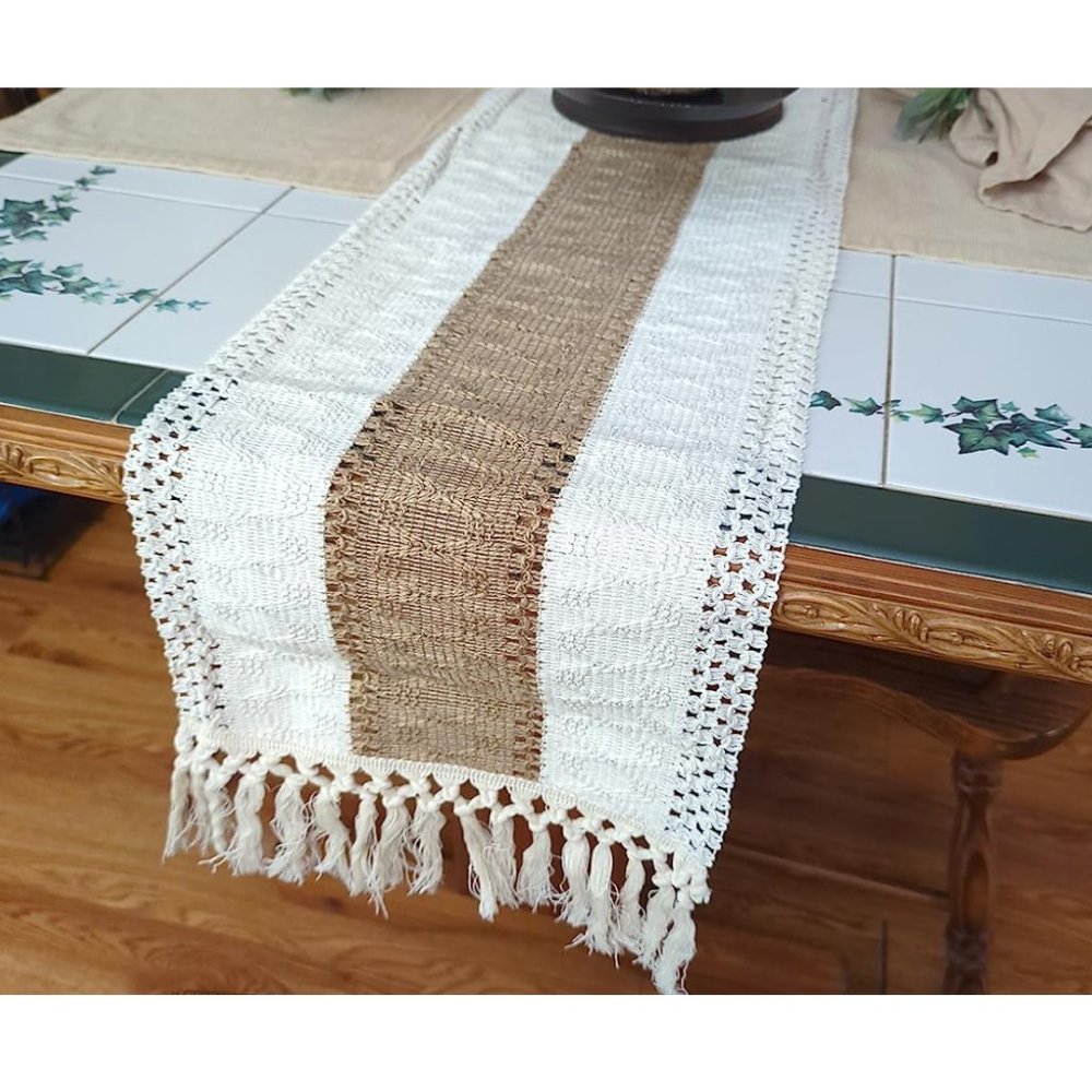 Farmhouse Table Runner Rustic Bohemian Boho Cottage Decor Long Dining Cloth 90"
